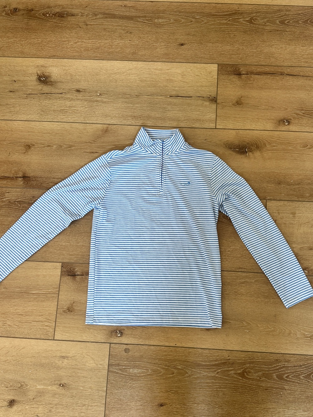 Class Club Boys Light Blue & White Striped Quarter-Zip Long Sleeve Top